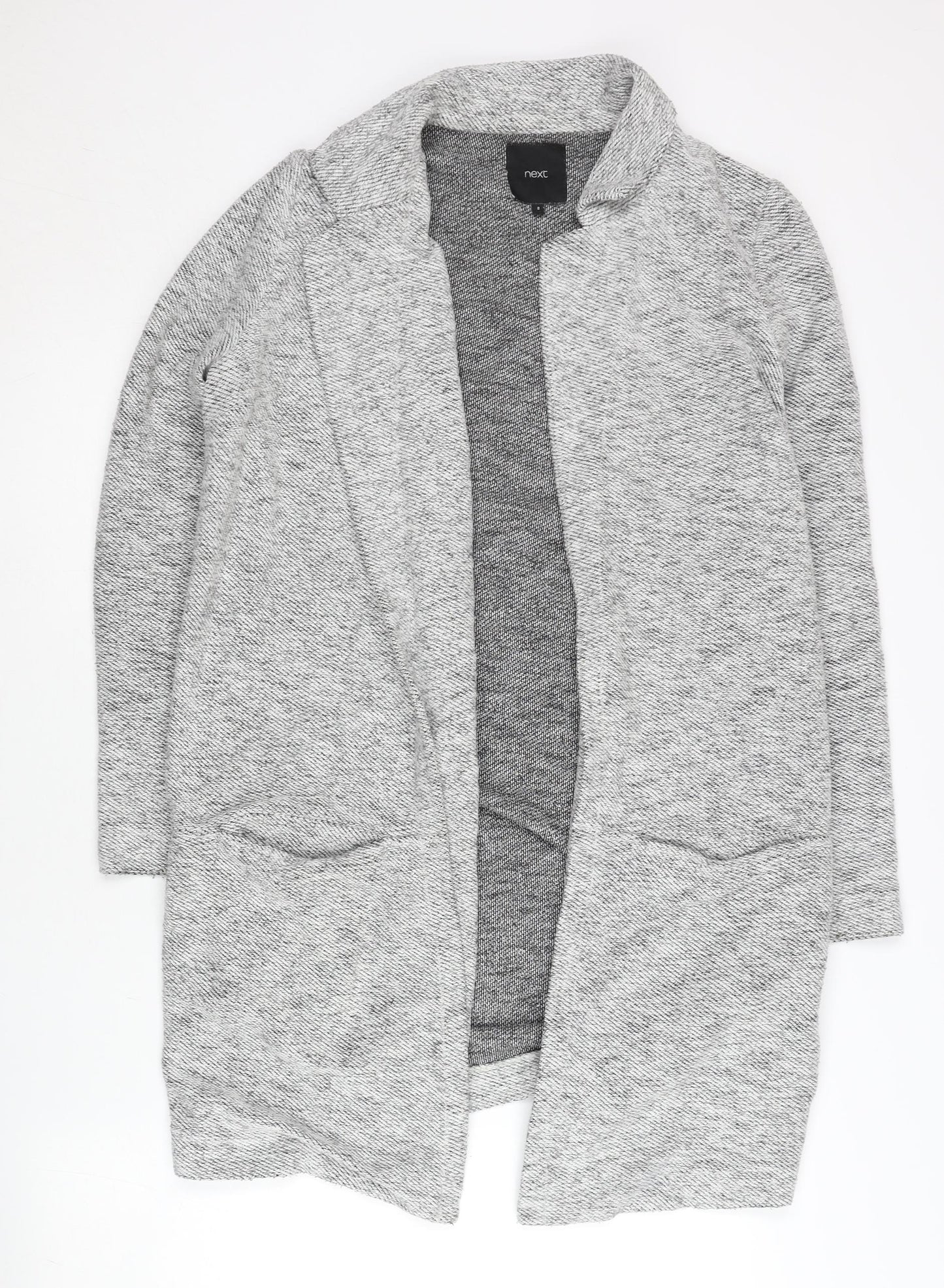 Next Women Grey Coatigan Size 8 Long Sleeve Open Knit Casual