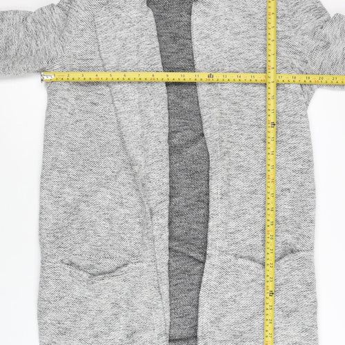 Next Women Grey Coatigan Size 8 Long Sleeve Open Knit Casual