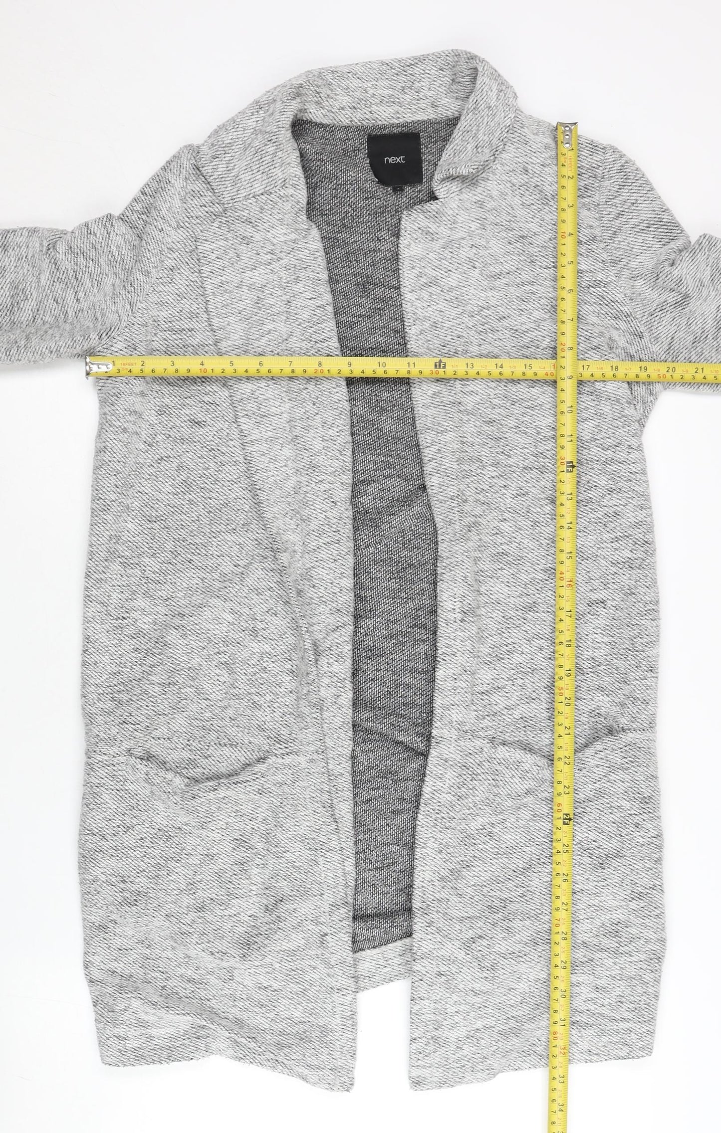 Next Women Grey Coatigan Size 8 Long Sleeve Open Knit Casual