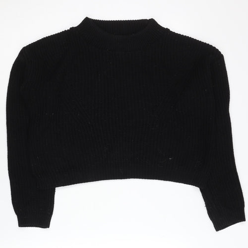 Boohoo Women Black Mock Neck Chunky Knit Pullover Jumper Size S