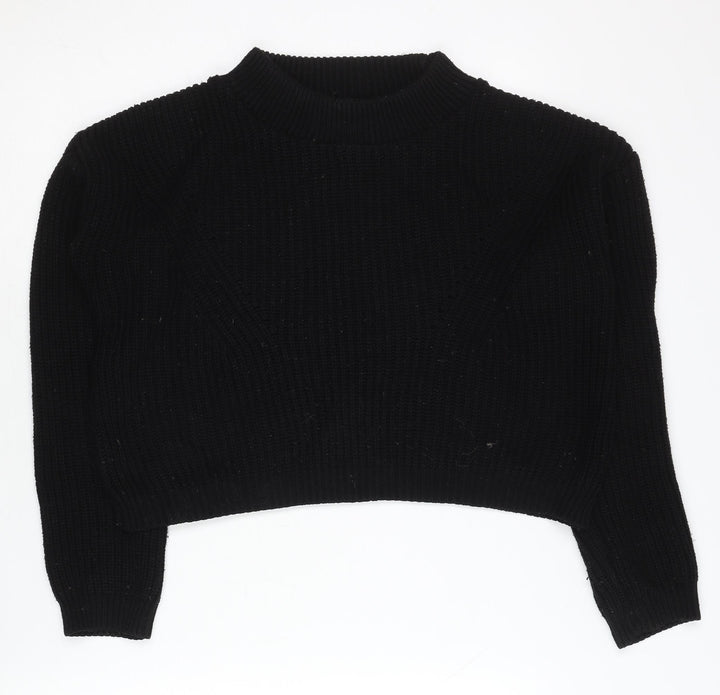Boohoo Women Black Mock Neck Chunky Knit Pullover Jumper Size S