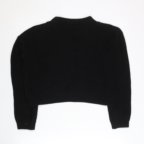 Boohoo Women Black Mock Neck Chunky Knit Pullover Jumper Size S