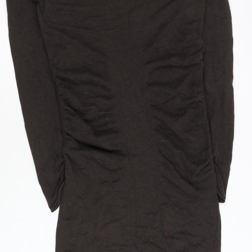 Mango Women Brown Bodycon Mini Dress Size 8 Long Sleeve Ruched