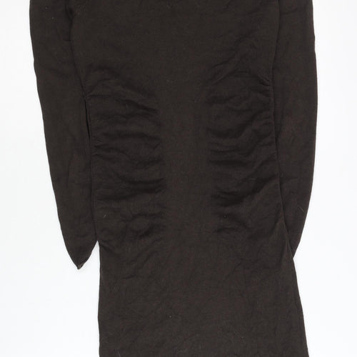 Mango Women Brown Bodycon Mini Dress Size 8 Long Sleeve Ruched