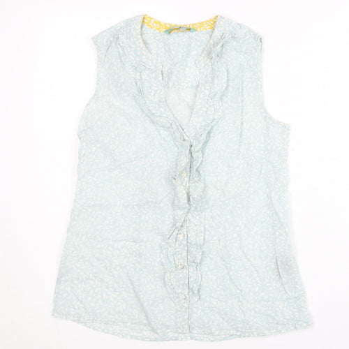 Boden Women's Blue Sleeveless Ruffle Blouse UK 8 Cotton Tunic Top
