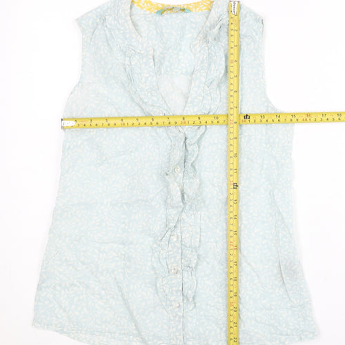 Boden Women's Blue Sleeveless Ruffle Blouse UK 8 Cotton Tunic Top