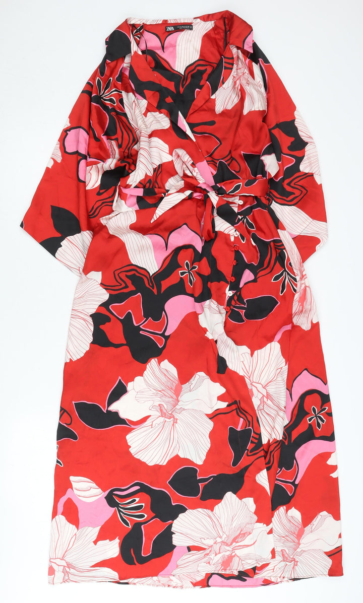 Zara Women’s Red Floral A-Line Knee Length Dress Size 12