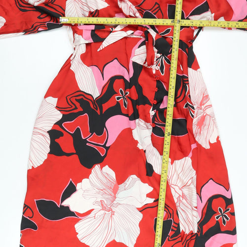 Zara Women’s Red Floral A-Line Knee Length Dress Size 12
