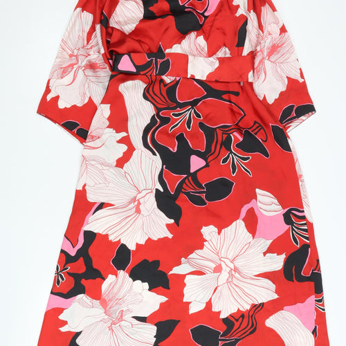 Zara Women’s Red Floral A-Line Knee Length Dress Size 12