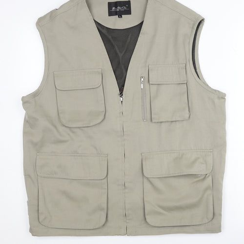 Bo Shi Te Men's Beige Waistcoat L Cotton Outdoor Multi Pocket