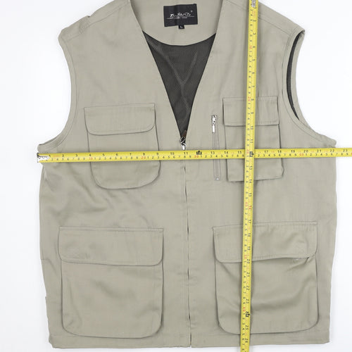 Bo Shi Te Men's Beige Waistcoat L Cotton Outdoor Multi Pocket