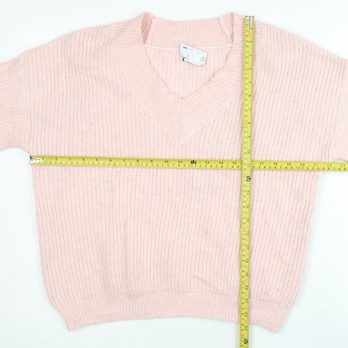 ASOS DESIGN Womens Pink V-Neck Chunky Knit Pullover Jumper Size 18
