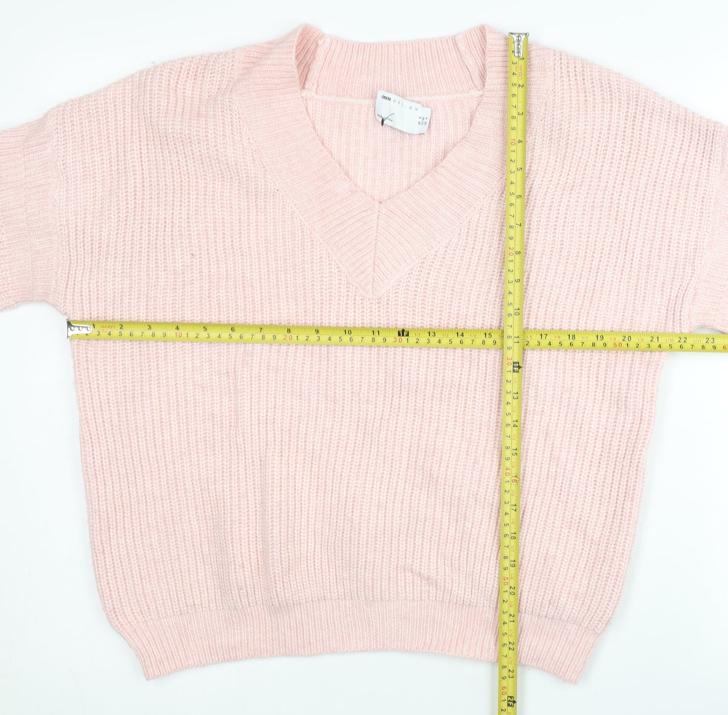 ASOS DESIGN Womens Pink V-Neck Chunky Knit Pullover Jumper Size 18