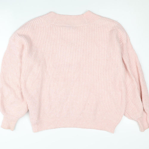 ASOS DESIGN Womens Pink V-Neck Chunky Knit Pullover Jumper Size 18