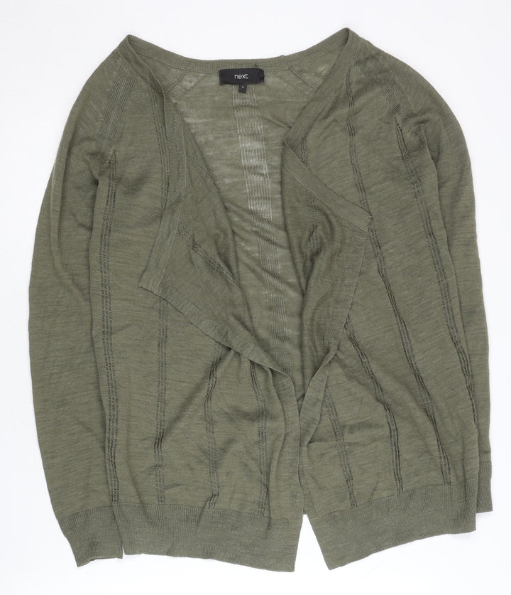 Next Women’s Green Cardigan Size 10 Open Knit Long Sleeve