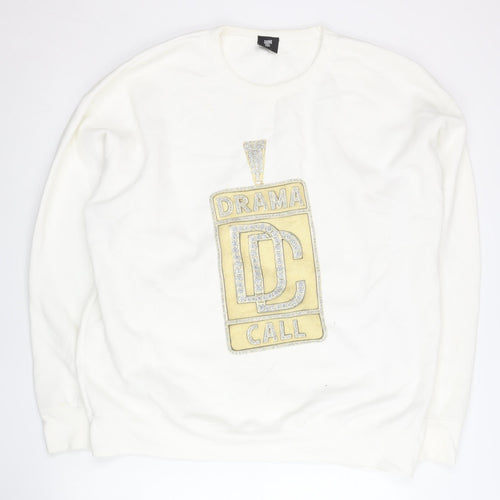 Drama Call Womens White Sequin Logo Long Sleeve Sweatshirt Size L
