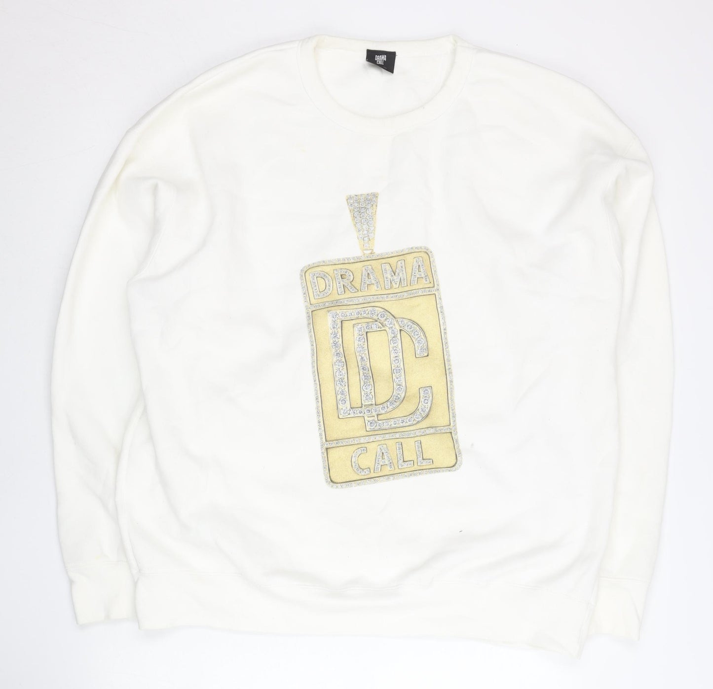 Drama Call Womens White Sequin Logo Long Sleeve Sweatshirt Size L