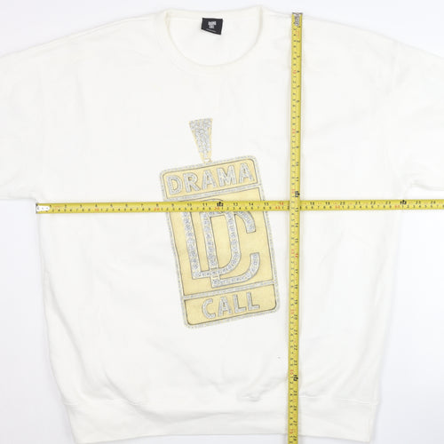Drama Call Womens White Sequin Logo Long Sleeve Sweatshirt Size L
