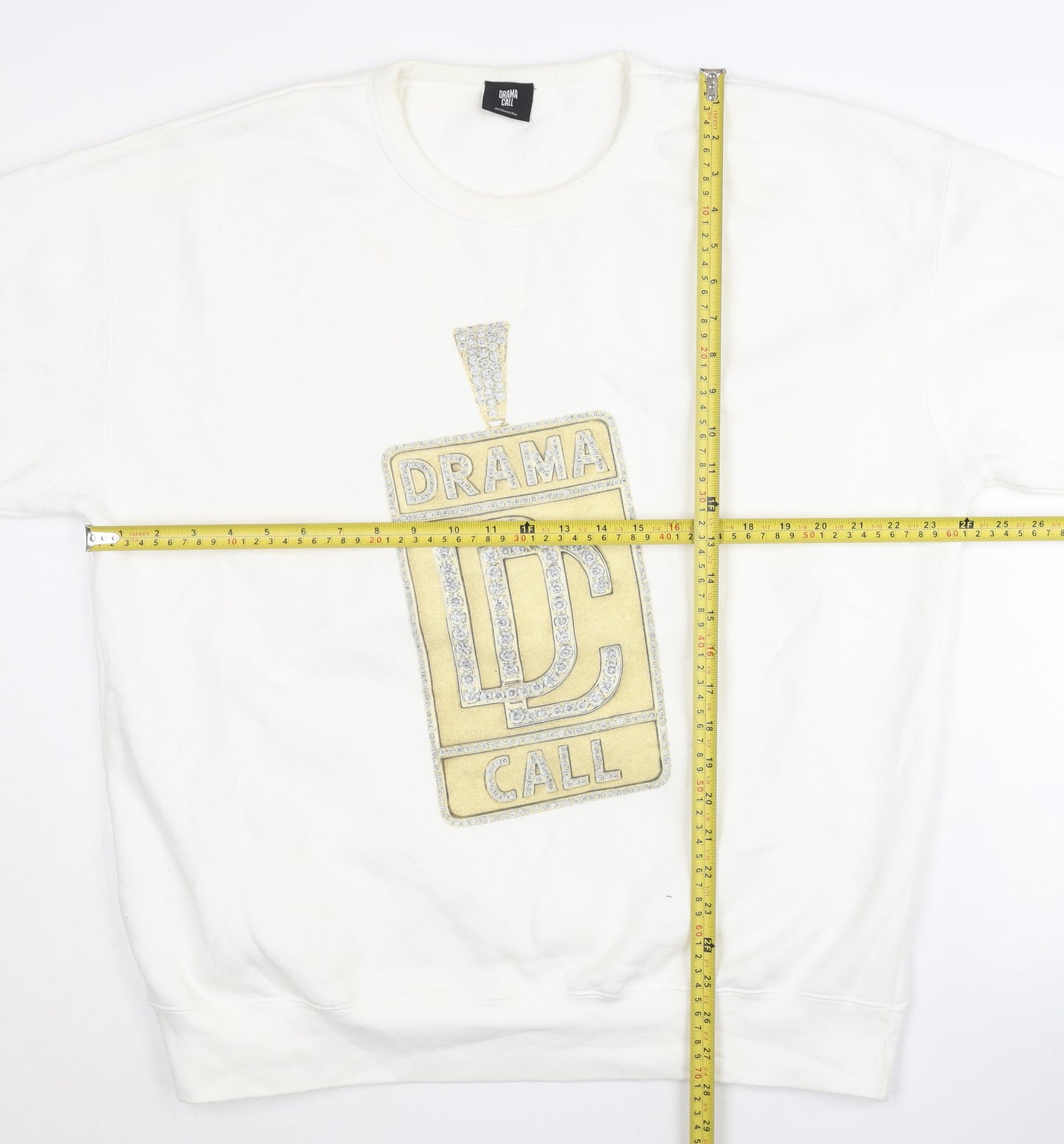Drama Call Womens White Sequin Logo Long Sleeve Sweatshirt Size L