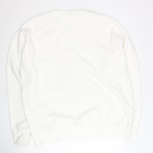 Drama Call Womens White Sequin Logo Long Sleeve Sweatshirt Size L