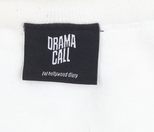 Drama Call Womens White Sequin Logo Long Sleeve Sweatshirt Size L