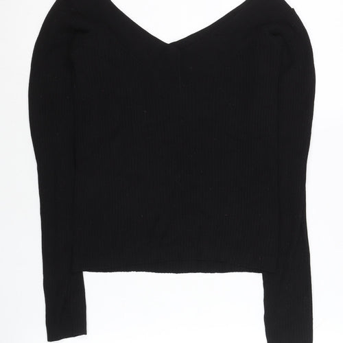 H&M Women’s Black V-Neck Slim Knit Jumper Size M