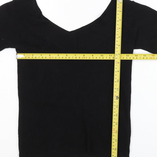 H&M Women’s Black V-Neck Slim Knit Jumper Size M