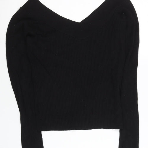 H&M Women’s Black V-Neck Slim Knit Jumper Size M