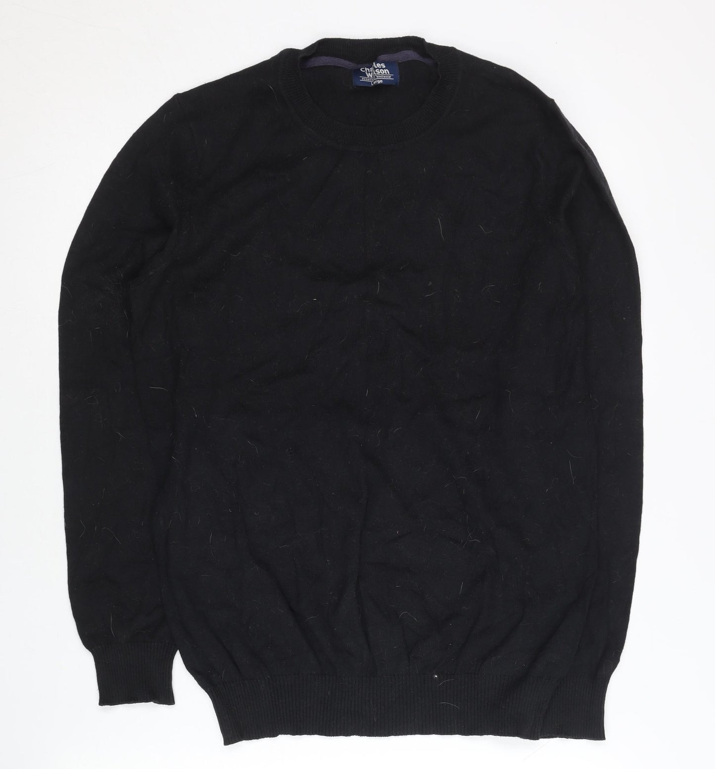 Charles Wilson Men’s Black Cotton Nylon Crew Neck Pullover Jumper Size L