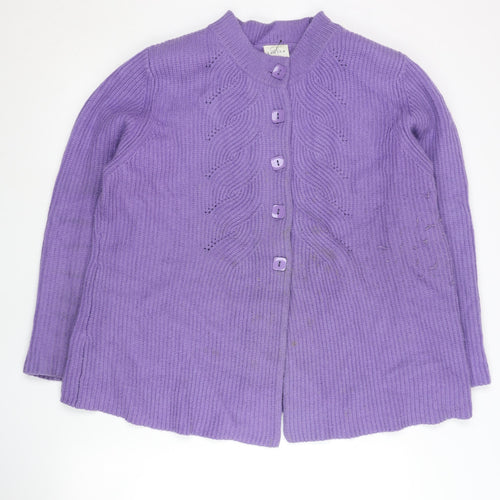 Eastex Womens Purple Cardigan UK 20 Crew Neck Lambswool Blend