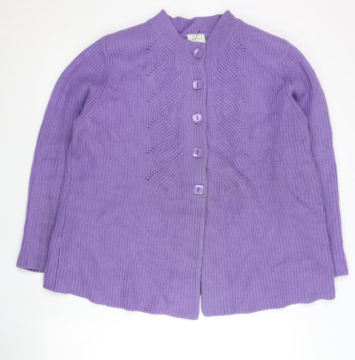 Eastex Womens Purple Cardigan UK 20 Crew Neck Lambswool Blend