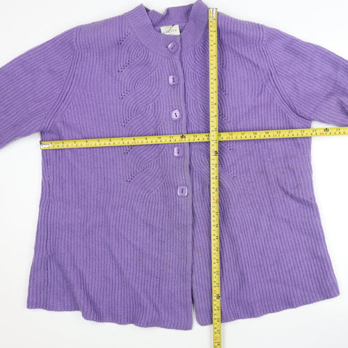 Eastex Womens Purple Cardigan UK 20 Crew Neck Lambswool Blend