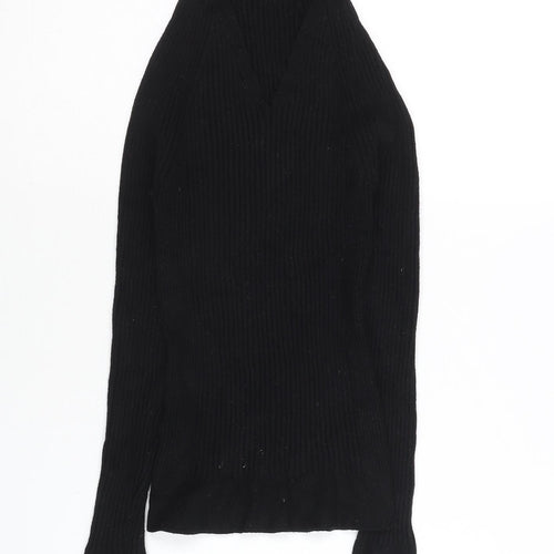 MNG Womens Black Slim Fit V-Neck Ribbed Pullover Jumper Size M