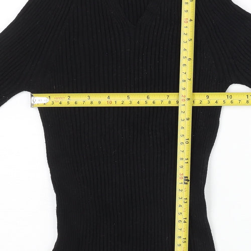 MNG Womens Black Slim Fit V-Neck Ribbed Pullover Jumper Size M