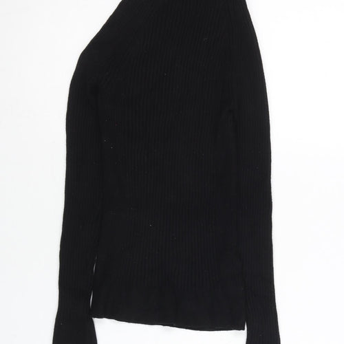 MNG Womens Black Slim Fit V-Neck Ribbed Pullover Jumper Size M