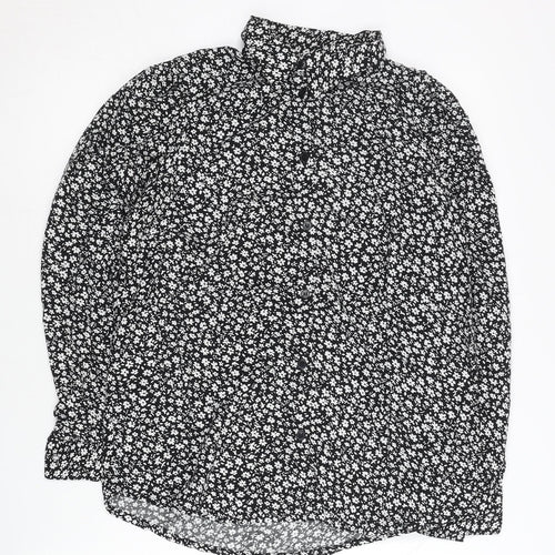 Dorothy Perkins Womens Black Floral Viscose Button-Up Blouse UK 8