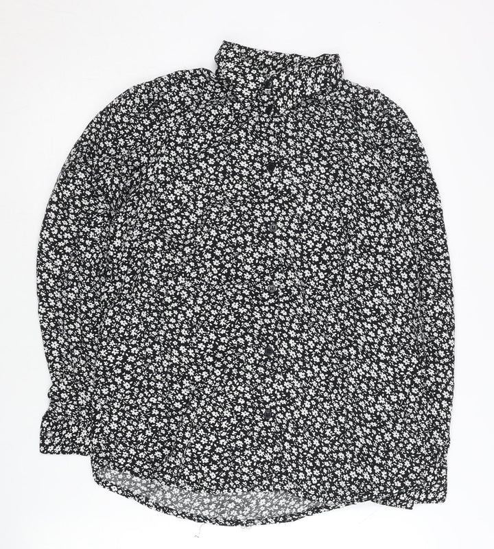 Dorothy Perkins Womens Black Floral Viscose Button-Up Blouse UK 8