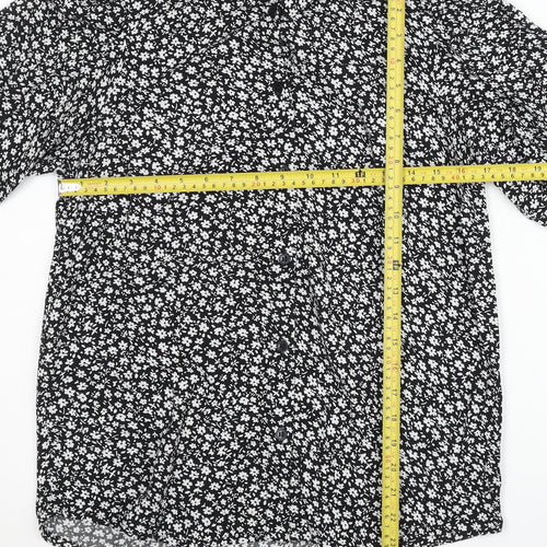 Dorothy Perkins Womens Black Floral Viscose Button-Up Blouse UK 8