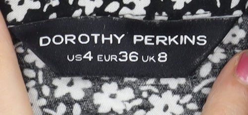 Dorothy Perkins Womens Black Floral Viscose Button-Up Blouse UK 8