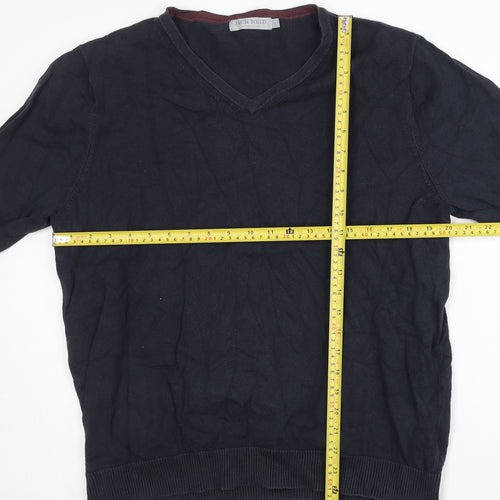 Jack Reid Men's Blue Cotton Blend V-Neck Jumper Size L Long Sleeve