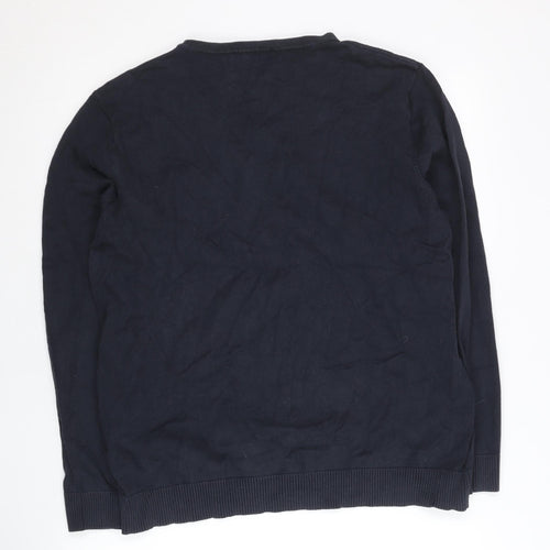 Jack Reid Men's Blue Cotton Blend V-Neck Jumper Size L Long Sleeve