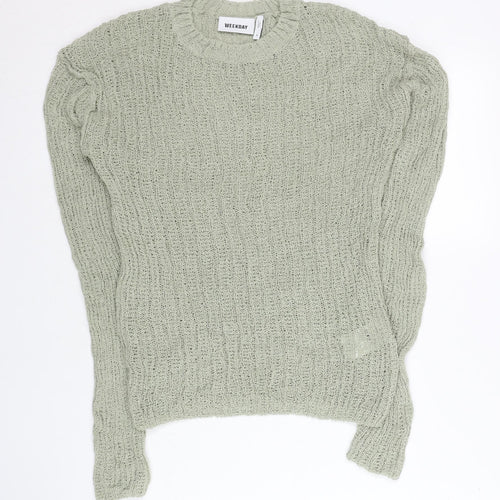 Weekday Women’s Grey Knit Pullover Jumper Size S Crew Neck