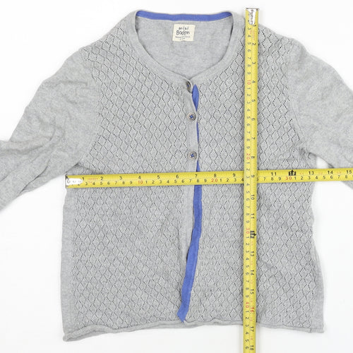 Mini Boden Girls Grey Diamond Knit Cardigan 9-10 Years Cotton Cashmere