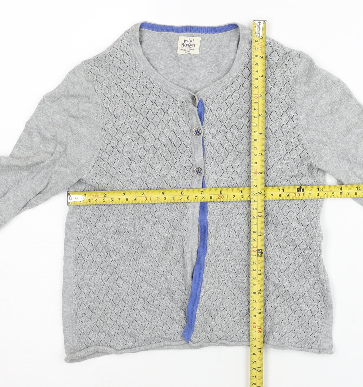 Mini Boden Girls Grey Diamond Knit Cardigan 9-10 Years Cotton Cashmere