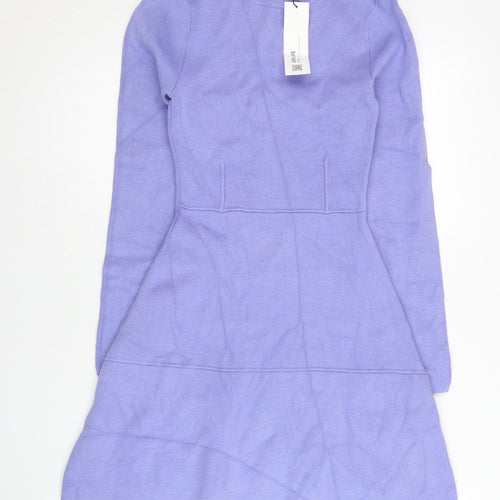 Zara Women Purple A-Line Knit Dress Size S Long Sleeve Mock Neck