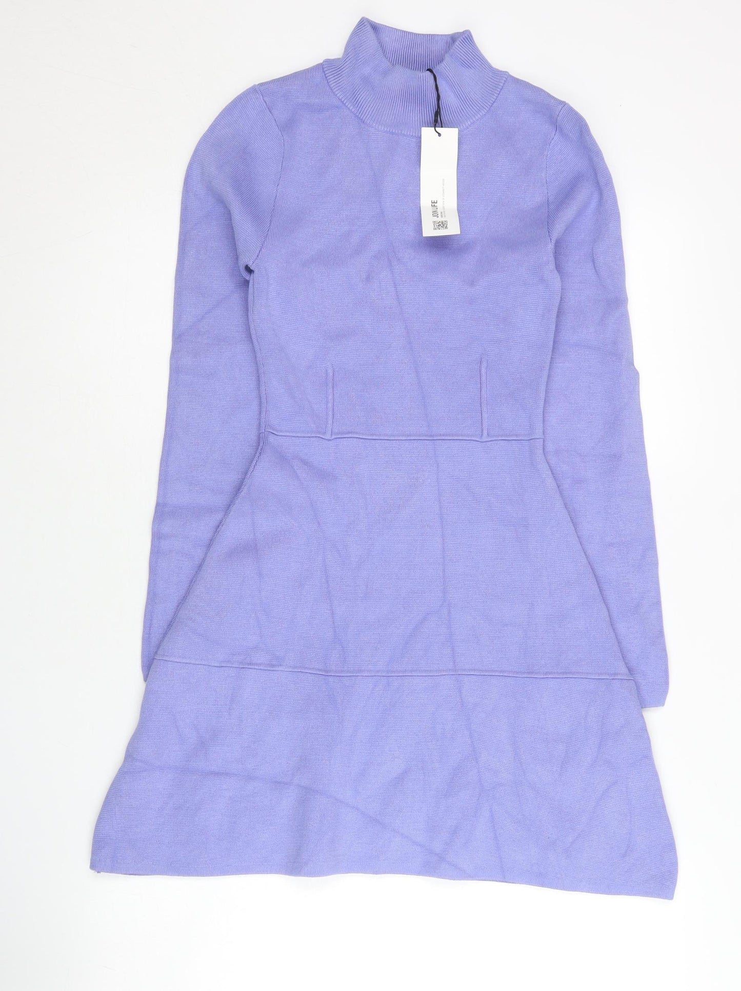 Zara Women Purple A-Line Knit Dress Size S Long Sleeve Mock Neck