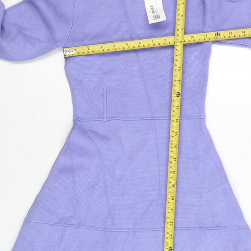 Zara Women Purple A-Line Knit Dress Size S Long Sleeve Mock Neck