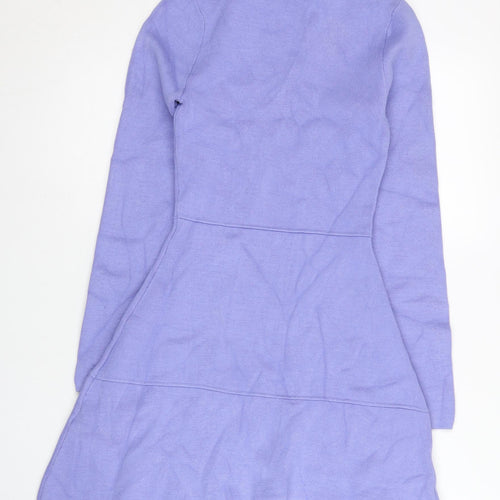 Zara Women Purple A-Line Knit Dress Size S Long Sleeve Mock Neck