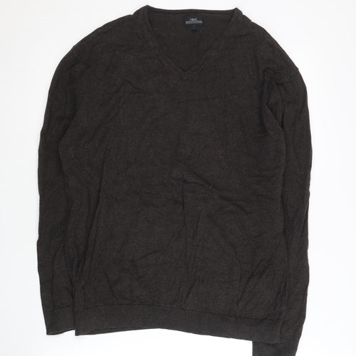 Next Men’s Brown V-Neck Cotton Nylon Jumper Size L Regular Fit