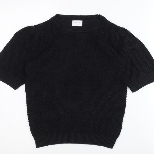 Vila Womens Black XS Knit Puff Sleeve Pullover Jumper